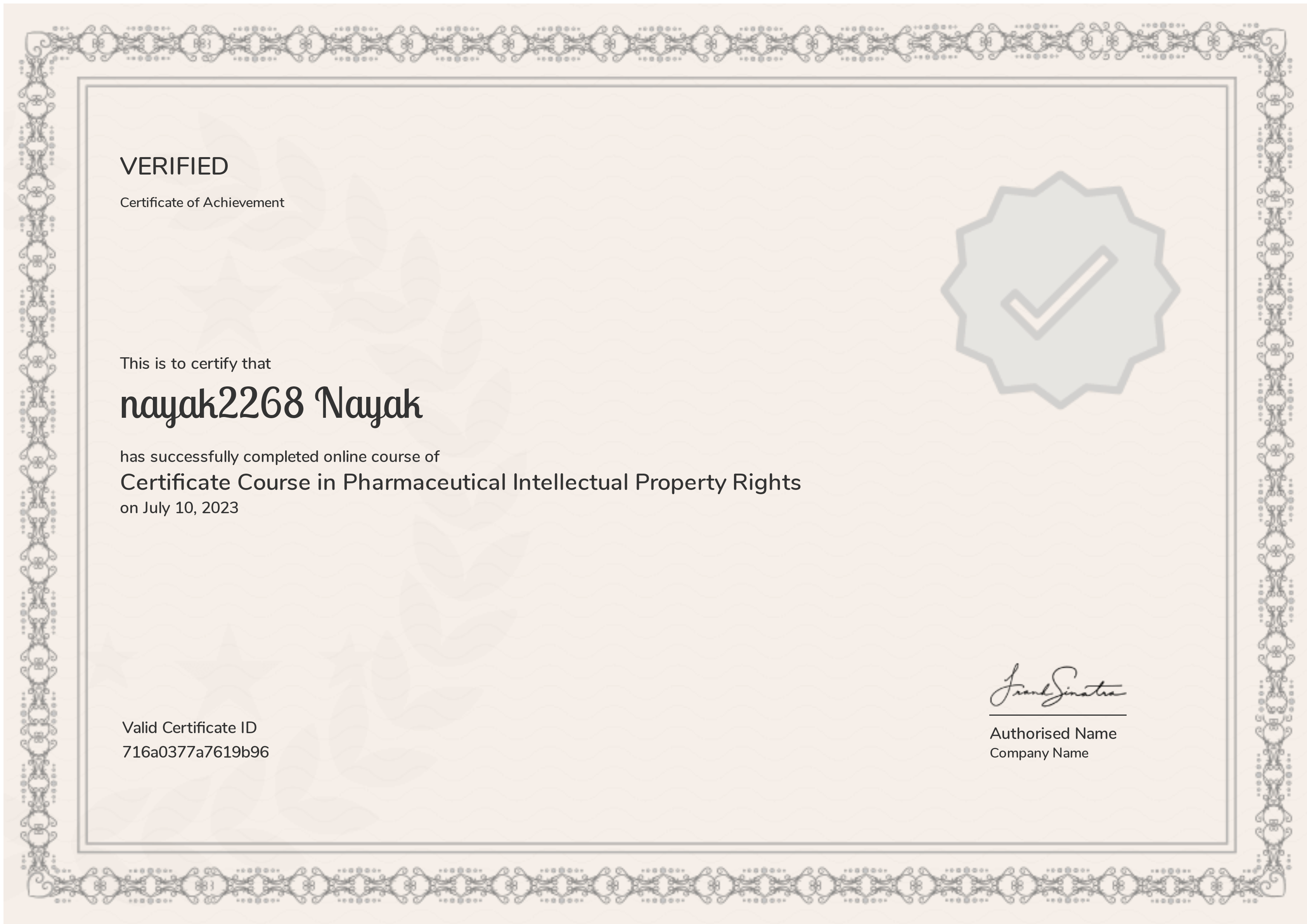 Certificate Course in Pharmaceutical Intellectual Property Rights